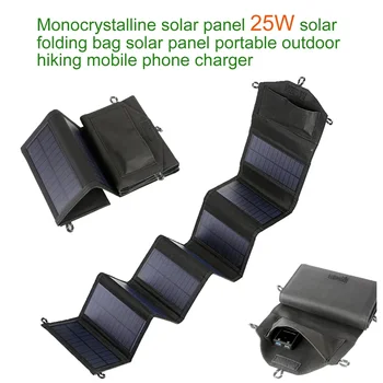 8 Korda Monokristallilised Kokkupandav päikesepaneel 25W Portable Folding Kott 2 USB Väljund Väljas Power Bank Matkamine Mobiiltelefoni Laadija