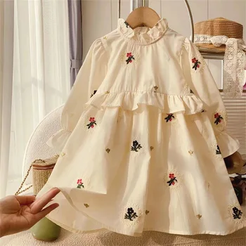 Korea Fashion Värviga Armas Magus Õie Printida Kõik-match-line Lapsed Kleidid Tüdrukute 2023 Uus Sügis Printsess Casual