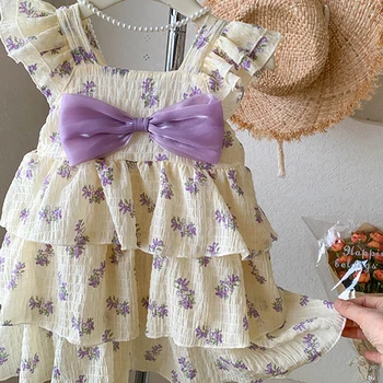 Melario Tüdrukud Dress 2023 Suvel Uus Laste Magus Vibu Killustatud Lille Baby Sõidavad Varrukad Printsess Kleidid, Laste Riided