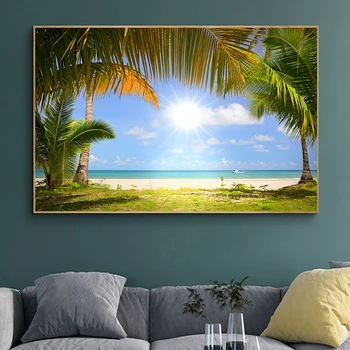Rannad Coconut Tree Pildid Maastiku Plakatid ja Pildid Troopiline Saar Seascape Seina Art Lõuend Maali elutuba Decor