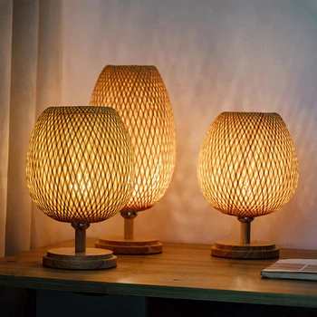 Hiina Käsitsi Kootud Kudumine Bambusest Lamp Öö Tabel Lamp Magamistoas Puidust Home Decor Öökapp Valgustusseadmete