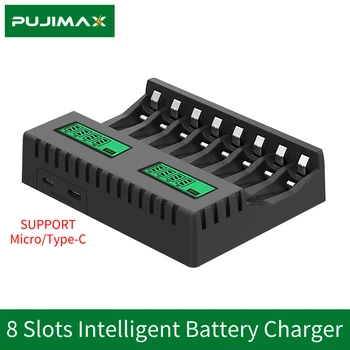 PUJIMAX 8-Pesa, Aku Laadija LCD Ekraan, Intelligent Chargering USB Kaabli abil Ni-Mh AA/AAA Akut Smart Tools