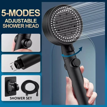 Kõrge rõhu dušš määrata Vee säästmise one-touch stop vannitoa tarvikud 5 kohanemise režiimid Dušš koos vooliku