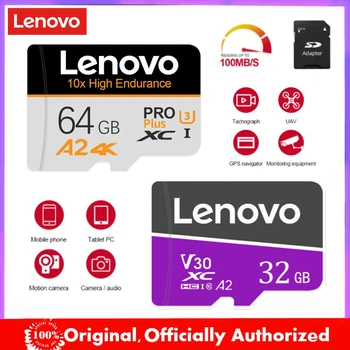 Lenovo 32GB Suure Kiirusega SD Mälukaart Class 10 Micro TF Kaart 128GB 64GB A2 U3 SD-Flash Mälukaart Koos SD Adapteriga Undamine Kaamera