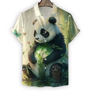 Poisid Suvel Beachwear Särk 3D Digital Print Panda Muster Särk Pluss Suurus Lühikesed Varrukad Nuppu Juhuslik Reis Puhkus Armas Top 3xl