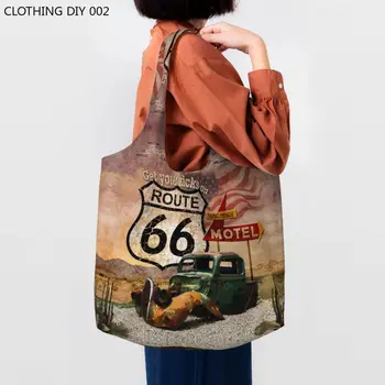 Saada Oma Peksab Kohta Route 66 ostukott Naiste Õla Lõuend Kott Pestav USA Maanteede liiklusmärgi Toidukaubad Shopper Kotid