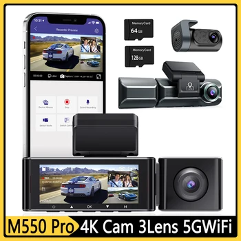 3 Kaamerad Kriips Cam 4K 5.8 Ghz WiFi Esi/Salongi - /Tagumine Cam GPS-IR-Night Vision G-Sensor Sõidukiga Diktofon 64GB/128GB TF Kaardi
