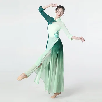 Klassikalise tantsu kleit naiste elegantne koolitus kleit keha võlu venitada marli kleit Hiina tants fänn cheongsam tantsu kleit
