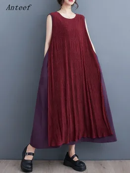 varrukateta liiga vintage plisseeritud uued kleidid naistele vabaaja lahti pikk suvine kleit elegantne riietus 2023