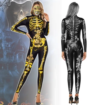 Naiste Halloween Skelett 3D Print Jõudlust Kostüüm Õudus Skelett Retuusid Kombekas Ühtne Mehed Festival Cosplay Bodysuit