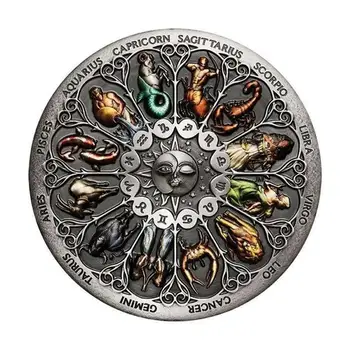 Väga Ilus Tuvalu Zodiac Väljakutse hõbemünt Märk Zodiac Tähtkuju Värvikas Suveniiride Münte 40*3mm