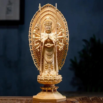 Suur täispuidust Tuhat-Käsi Guanyin Buddha Kuju Moodsa kunsti skulptuur Hiina Buddha Kuju Kodu kaunistamiseks puit carving43cm