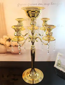 Kuld!H75cm * W48cm, kuld 5 Pead Crystal Laualühtreid, Candle Omanik, pulmad Keskpunkt, lille kaussi Küünal omanik ripatsid