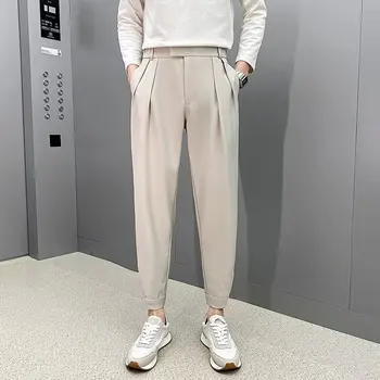 Uus Korea Mugav Kangas Sobib Ülikond Püksid Meeste Vabaaja Kärbitud Pliiats Püksid Tahke Püksid Sirge Streetwear Mõõdus Unisex