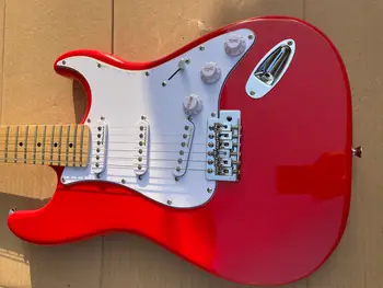 Hiina Tehases Kohandatud ST 6 string Vaher fingerboard punane Electric Guitar laos Sama reaalne fotod 2024