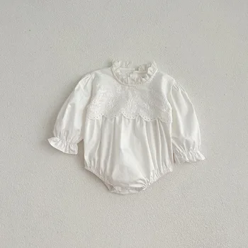 Elegantne Väike Tüdrukute Valge Pits Tikand Romper Korea Sügisel Baby Puuvillased Tunked Pehme Hingav Vastsündinu Riided