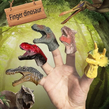 5tk/set Sõrme Dinosaurus Pehme Lahing Rolli Mängida Mänguasi Velociraptor Mini Omanik Loomade Mudel Pehmest Kummist Kindad, Kingitused Poistele