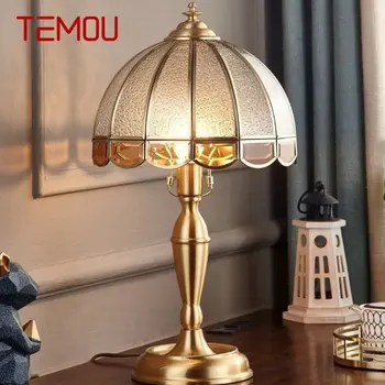 TEMOU Kaasaegne Messing Laua Lamp LED Vintage Loominguline Kuld Luksus Klaas Vasest Laua Tuli Koju elutuba Uuring Magamistuba