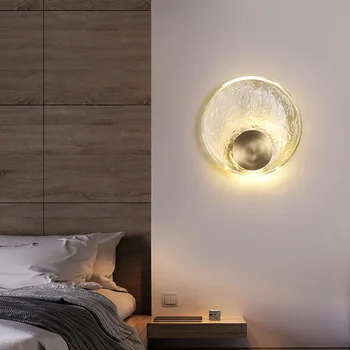 Kõik vasest kerge luksuslik disainer magamistuba öö lihtne ring crystal wall lamp elutuba taust seina koridori valgus
