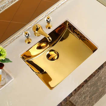Euroopa-Stiilis Gold Drop-in Sink Kraanikauss Varjatud Vannitoa Kapp Square Muu-Platvorm Basseini Leibkonna Vannituba Keraamiline