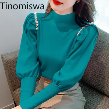 Tinomiswa Korea Stiilne Mood Pulloverid Rull -, Naiste Profileerimine Segast Sees Kampsunid Emane Pool Kõrge Kaelusega Puhvis Varrukad Tõmba Femme