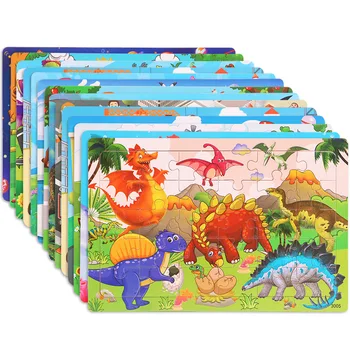 30pcs Puidust Puzzle Juhatuse Multikas Loomade Dinosaurus Pusle 3d Puzzle Mänguasi, Varase Õppe Beebi Mänguasjad Montessori Mänguasjad 2-3Year Lapsed