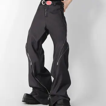 Pikad Vabaaja Püksid Disain Pilu, Kergelt Põletatud Püksid Ameerika Trendikas Brändi Meeste Must Lukuga Vertikaalne Tunne Retro Püksid