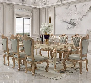 Uus Euroopa täispuidust laud prantsuse marmor pikk laud Ameerika tabel kuus inimest kerge luksus nikerdatud luksus