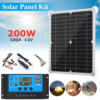 12V Auto Aku Solar Panel Kit Päikese Laadija Kaasaskantav Paindlik Sun Power päikesepaneel Akulaadija Kontroller 2 USB Väljundit, 200W Max
