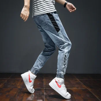 7XL Teksad Fashion Streetwear Meeste Teksad Sinine Värv Denim Haaremi Püksid Hombre Triip Servjätkatud Jaapani Stiil Hip-Hop Joggers Teksad