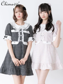 Jaapani Stiilis Magus Naiste Kleit 2023 Suvel Pits Kõrge Vöökoht Nukk Krae Kleit Mood Salenemisele Lühikesed Varrukad - Line Kleit