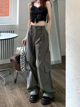 Deeptown korea Fashion Basic Cargo Püksid Naiste Y2K Vintage Lai Jalg Jälgida Püksid Liiga Harajuku Retro Taskud Sweatpants